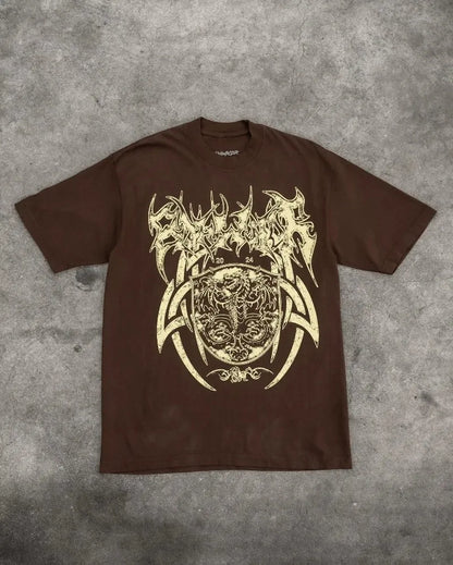 American Trendy Gothic Dragon Letter Printed Oversized T-Shirt Men's 2024 Streetwear Fashion Loose Round Neck Short Sleeve Top Street King Limited