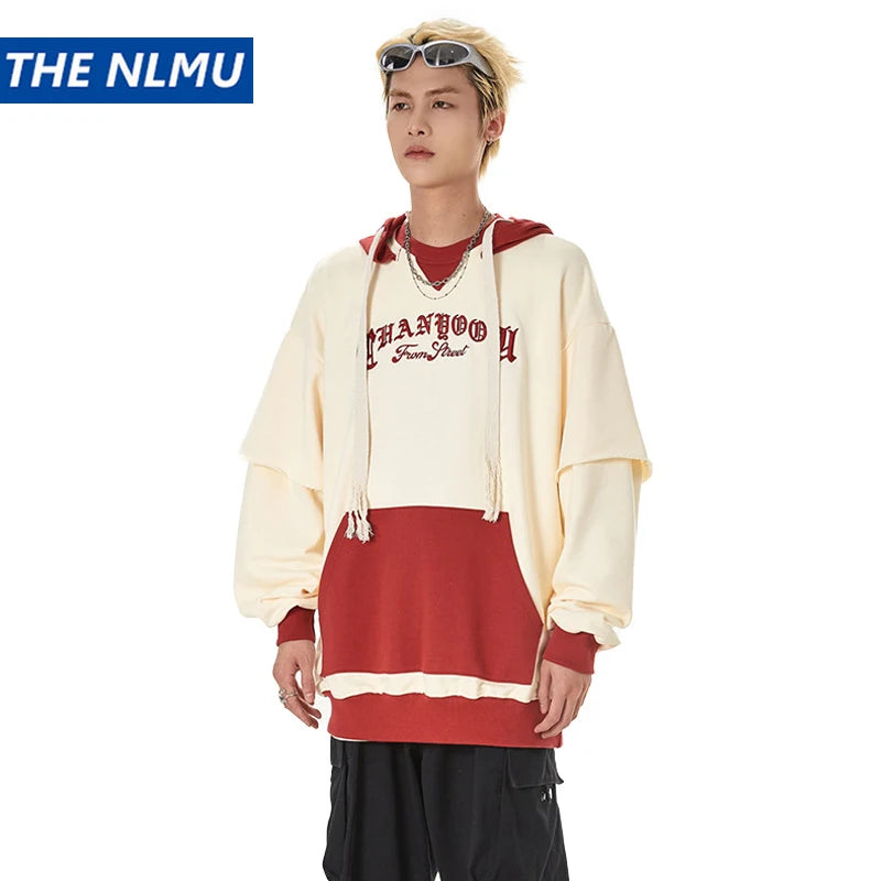 2023 Autumn Color Patchwork Hoodie Men Hip Hop Streetwear Letter Embroidered Sweatshirt Y2K Unisex Harajuku Couple's Pullover Street King Limited