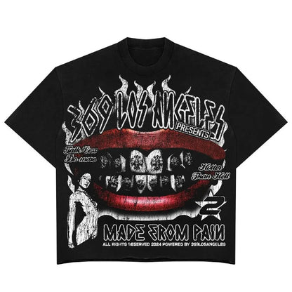 Y2k Summer American Street Dark Style Anime Cartoon Print Oversized T-shirt Men Retro Hip-hop Punk Oversized Short-sleeved Women Street King Limited