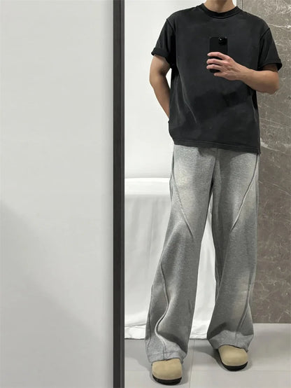 autumn mens high street pleated straight pants korean fashion elastic waist pockets trousers y2k vintage pantalones hombre unique default style 728