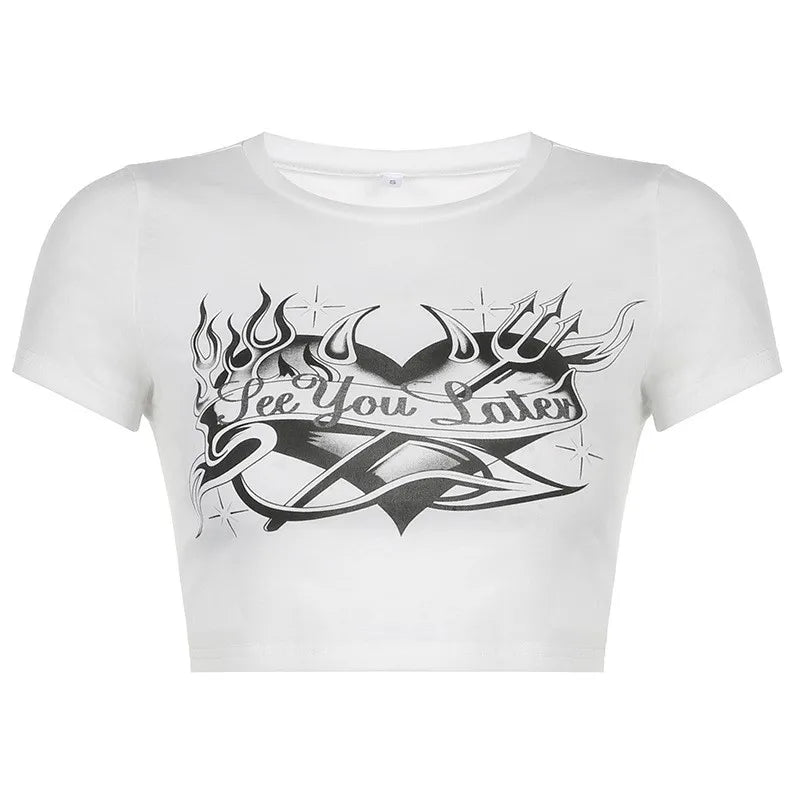 Streetwear Personality Trend Love Graphics Gothic Y2K White Baby Crop Tops American Fashion Harajuku Vintage Chic Women T-shirt Street King Limited