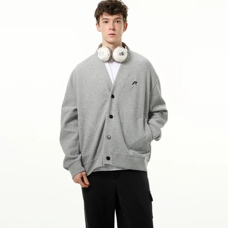 American V-neck Mens Cardigan Spring New Embroidered Casual Loose Couple Knitted Coats Single Breasted Solid Sweater Jackets Street King Limited