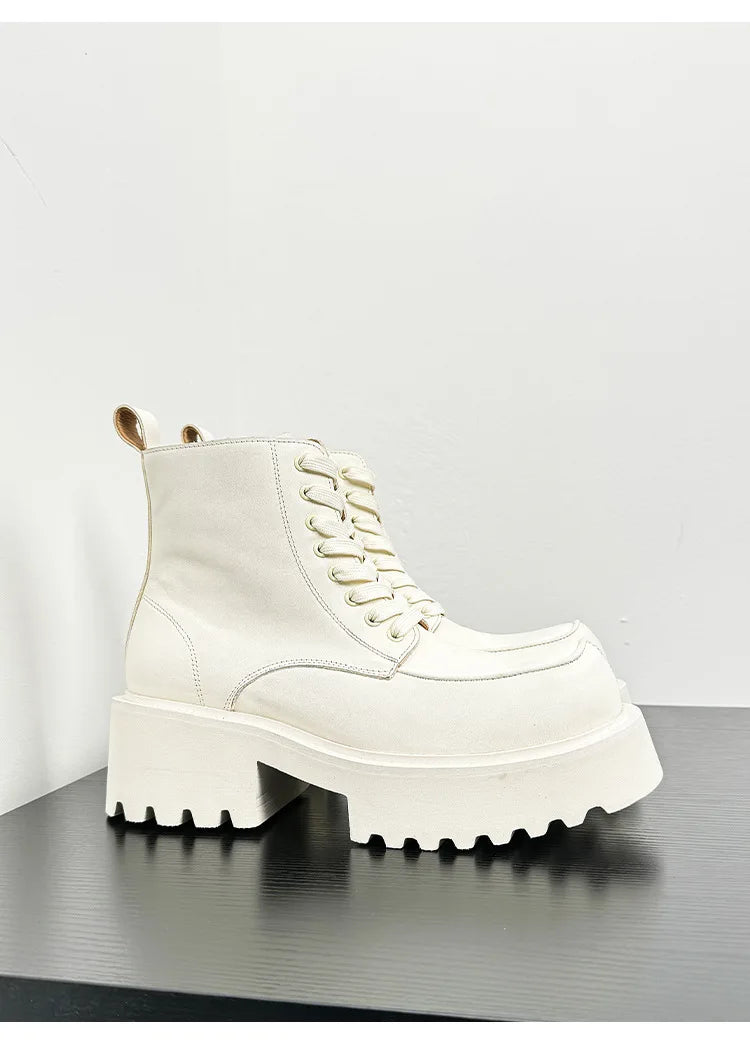 Men's Genuine Leather High Sole Platform Streetwear Fashion Casual Increase Boots Male Punk Gothic Rock Motorcycle Boots Shoes Street King Limited
