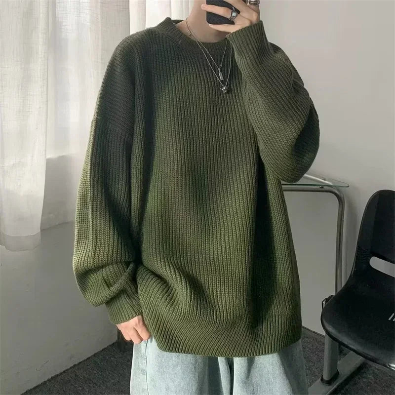 2023 Autumn Crew Neck Solid Color Pullover Sweaters For Men Casual Y2K Knitted Sweater High Street Fashion Jumpers Hombre Street King Limited