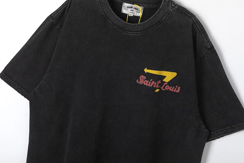 2024ss Saint Louis T-shirts Men Woman Good Quality Cotton Loose Wash White Nightmare Debris Printing Top Tees Street King Limited
