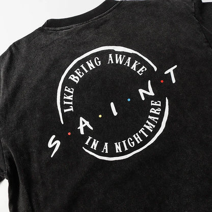 Saint T-shirt Summer Men Woman High Quality Street Hip Hop Chaopai Lovers Loose Casual O-Neck Wash Top Tees Street King Limited