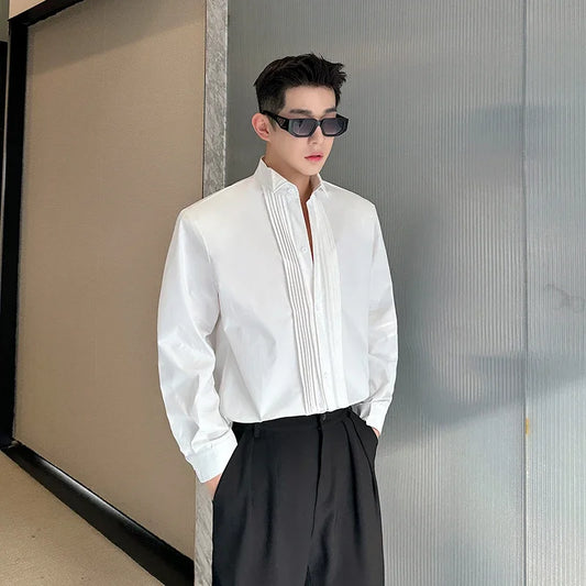 Men French Vintage Fashion Business Casual Long Sleeve Loose Dress Shirts Man Korean Streetwear Party Shirt Blouses Street King Limited