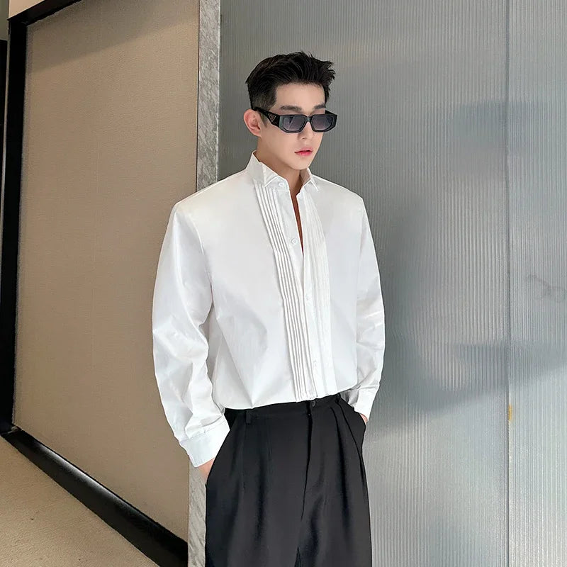 Men French Vintage Fashion Business Casual Long Sleeve Loose Dress Shirts Man Korean Streetwear Party Shirt Blouses Street King Limited
