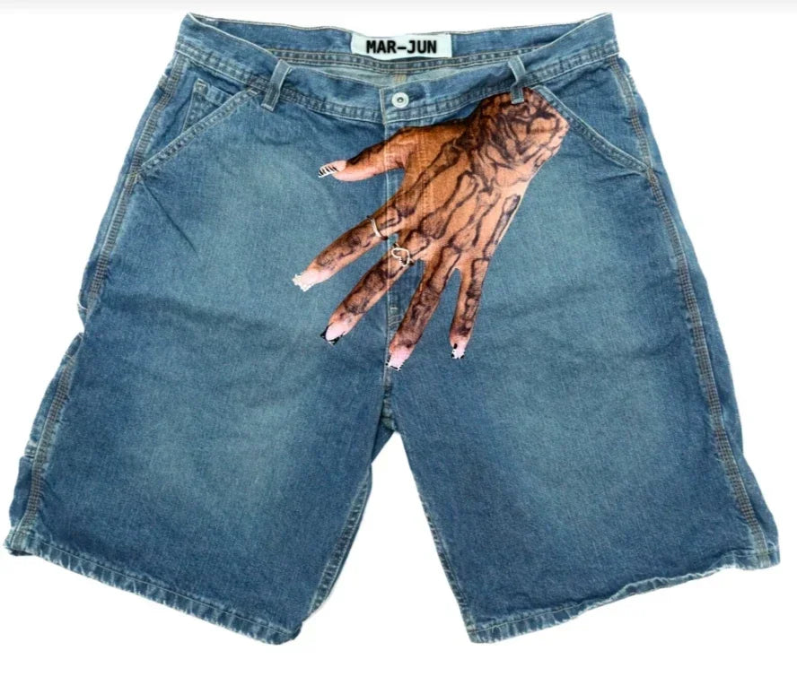 harajuku y2k short baggy jeans palm print graphic pants men fashionstyle denim streetwear gothic sweatpants shorts men clothing unique joggers style 4282