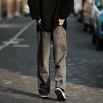new mens y2k flower printed baggy jeans 2025 streetwear american casual denim wide leg pants hombre vintage straight trousers denim street jeans