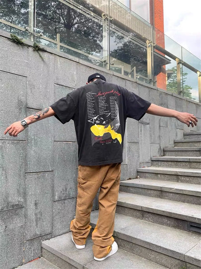 Summer Vintage Retro Style Printing Washed Casual Loose High-Street Tops T-Shirt For Men Street King Limited