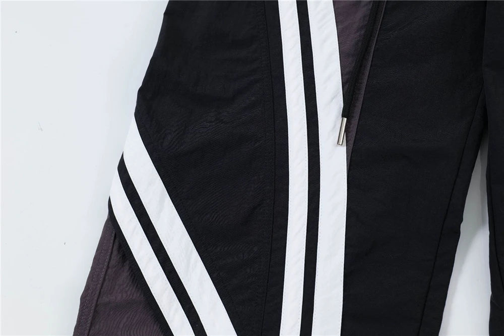 men black sports pants y2k striped patchwork joggers baggy pants hip hop casual drawstring waist quick drying trousers unique joggers style 3738