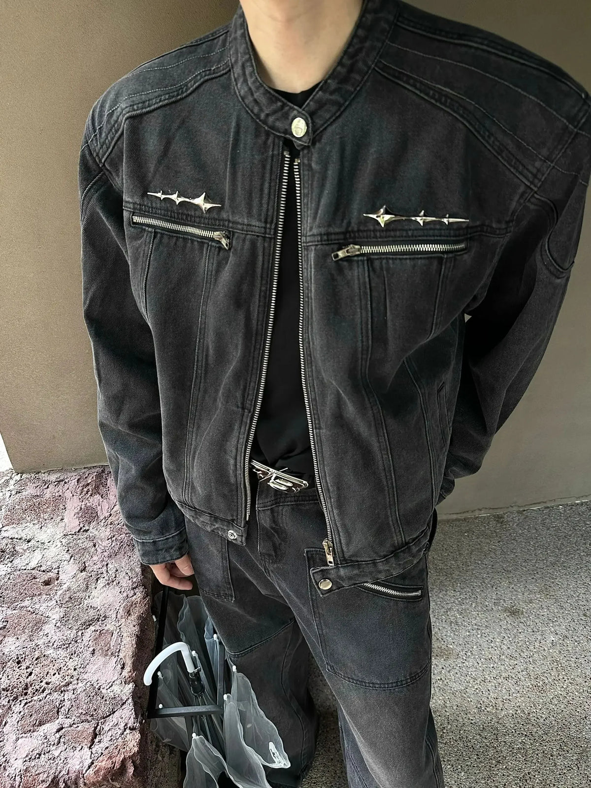male denim jackets high street shoulder pad design patchwork solid men short coats american style loose short outwear zipper unique jeans style 3944
