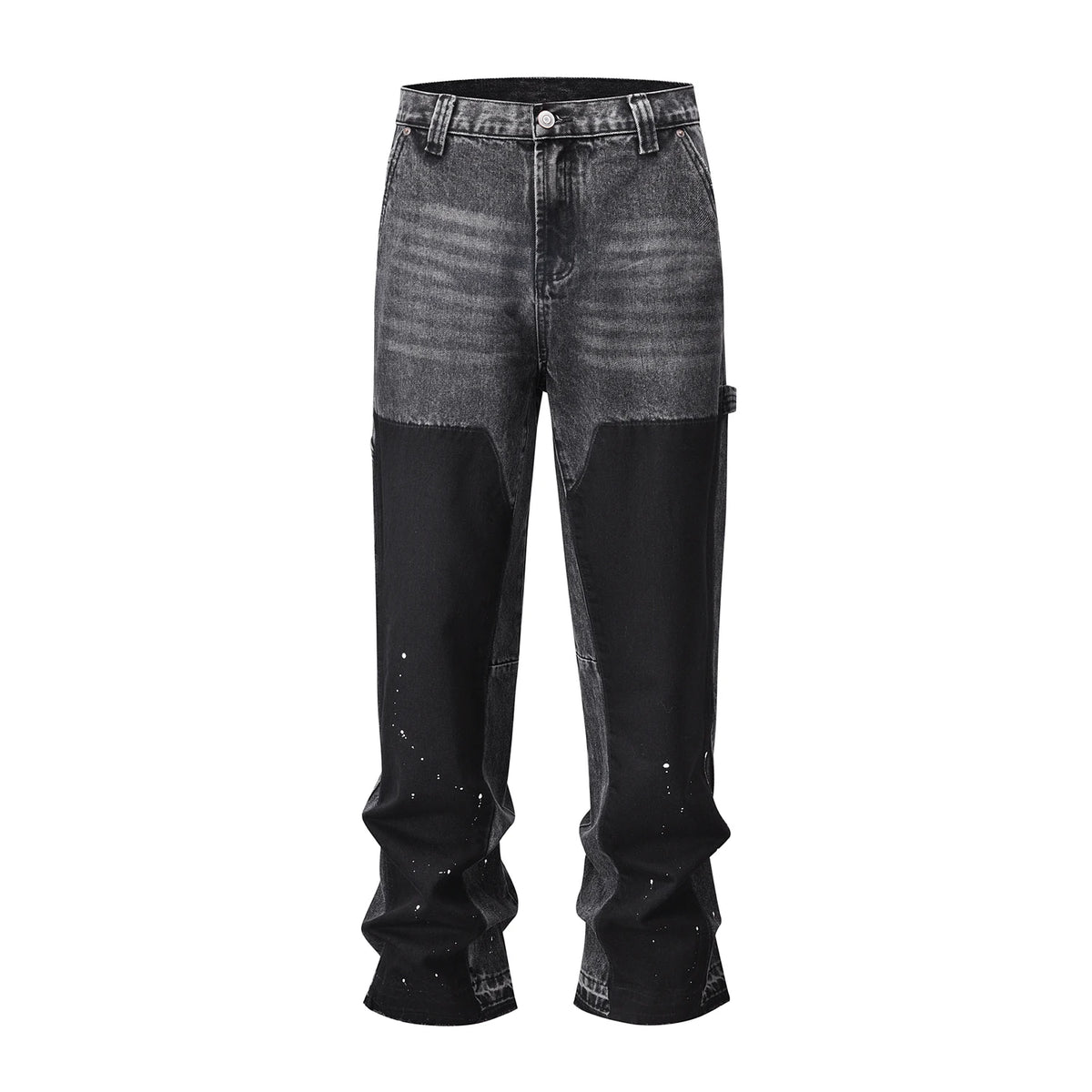 patchwork graffiti black straight denim pants mens vintage patches stitching ink splashed jeans y2k logging cargo pants for male multi-pocket cargos