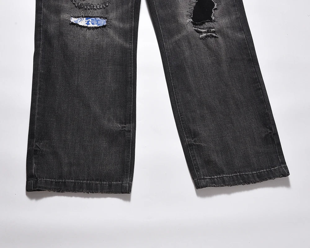 frayed hole washed pantalones hombre baggy jeans mens straight hip hop casual ropa y2k denim pants oversized cargo trousers unique cargo style 116