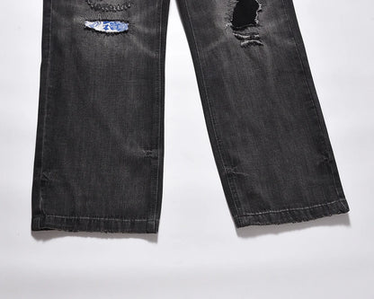 frayed hole washed pantalones hombre baggy jeans mens straight hip hop casual ropa y2k denim pants oversized cargo trousers unique cargo style 116