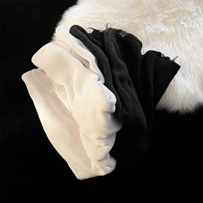 Men White Pullover Sweaters Ripped Harajuku Chic Couple O-neck Knitwear Casual Minimalist Long Sleeve Jumpers Homme Handsome Top Street King Limited