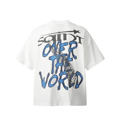 Black White Blue SAINT T-shirt Men Woman Good Quality Vintage Cartoon Pattern Printing Loose Casual Top Tees Street King Limited