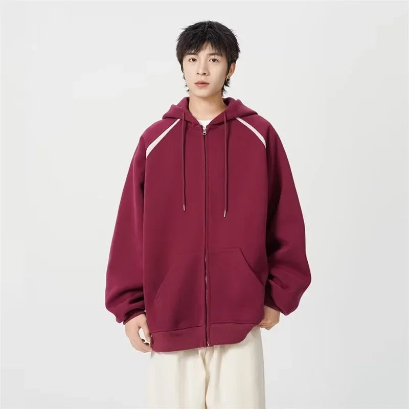 Autumn Oversized Zipper Hoodies For Men New Casual Hooded Cardigan Jackets Streetwear Patchwork Fleece Y2K Hoody Sweatshirts Street King Limited