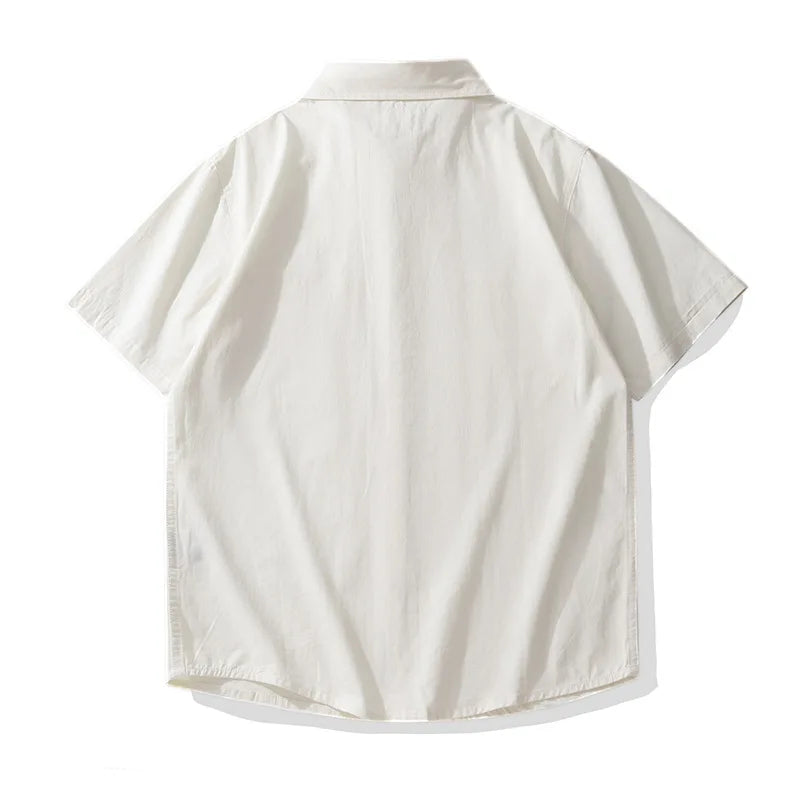 Men's Japanese Short Sleeve Cargo Shirt, Solid Color, Simple Fashion, Engineer Casual Shirt, 100% Cotton, New, Summer Street King Limited