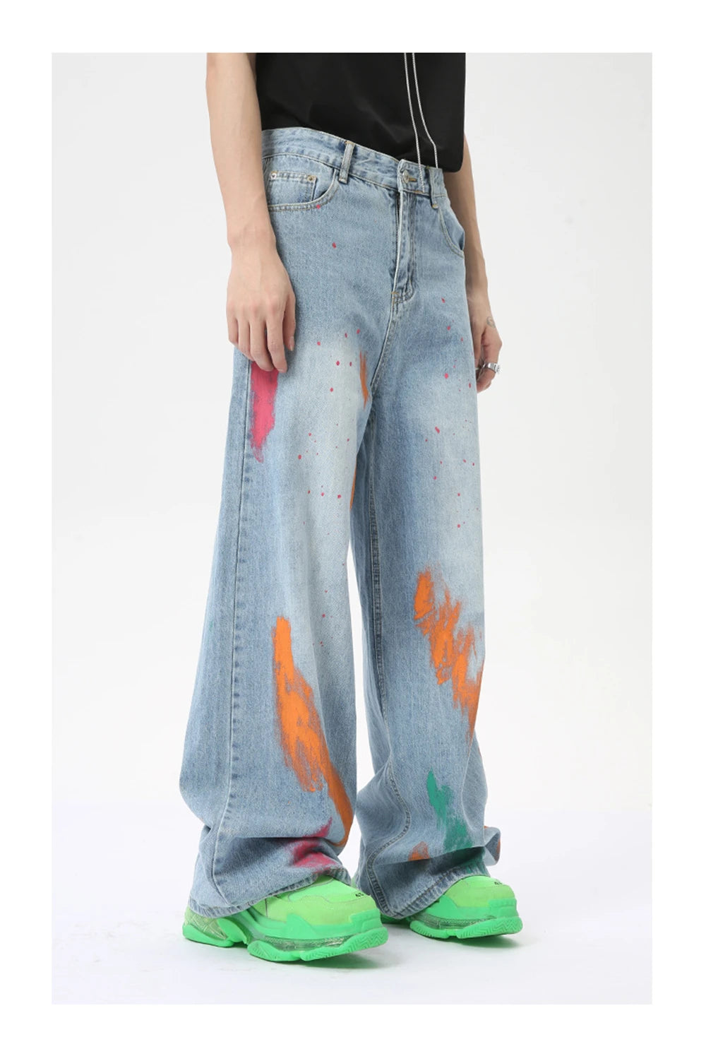 vintage graffiti baggy jeans mens streetwear hip hop loose blue denim pants hi street luxury designer jeans trousers man unique jeans style 48