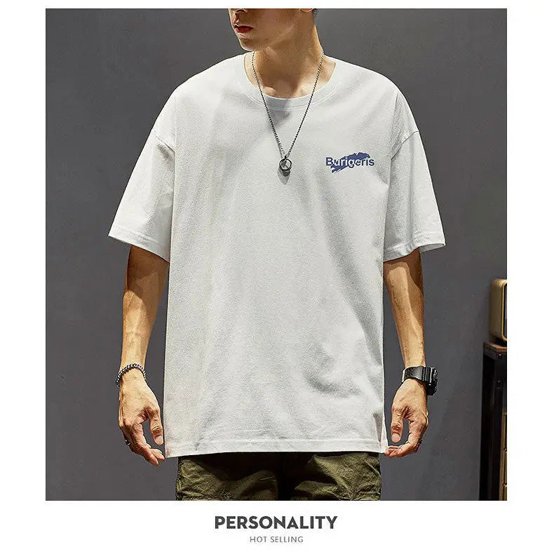 Cotton short-sleeved t-shirt men's ins trendy summer American hip-hop national trend printed loose youth white tops men clothing Street King Limited