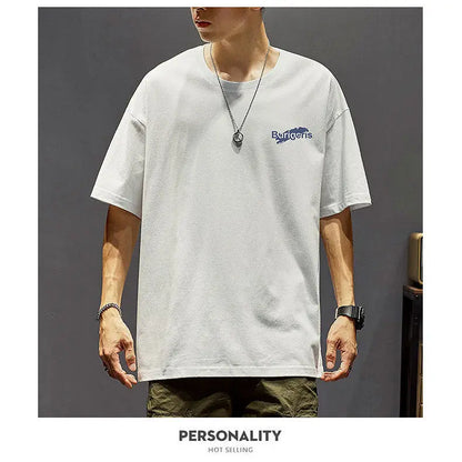 Cotton short-sleeved t-shirt men's ins trendy summer American hip-hop national trend printed loose youth white tops men clothing Street King Limited
