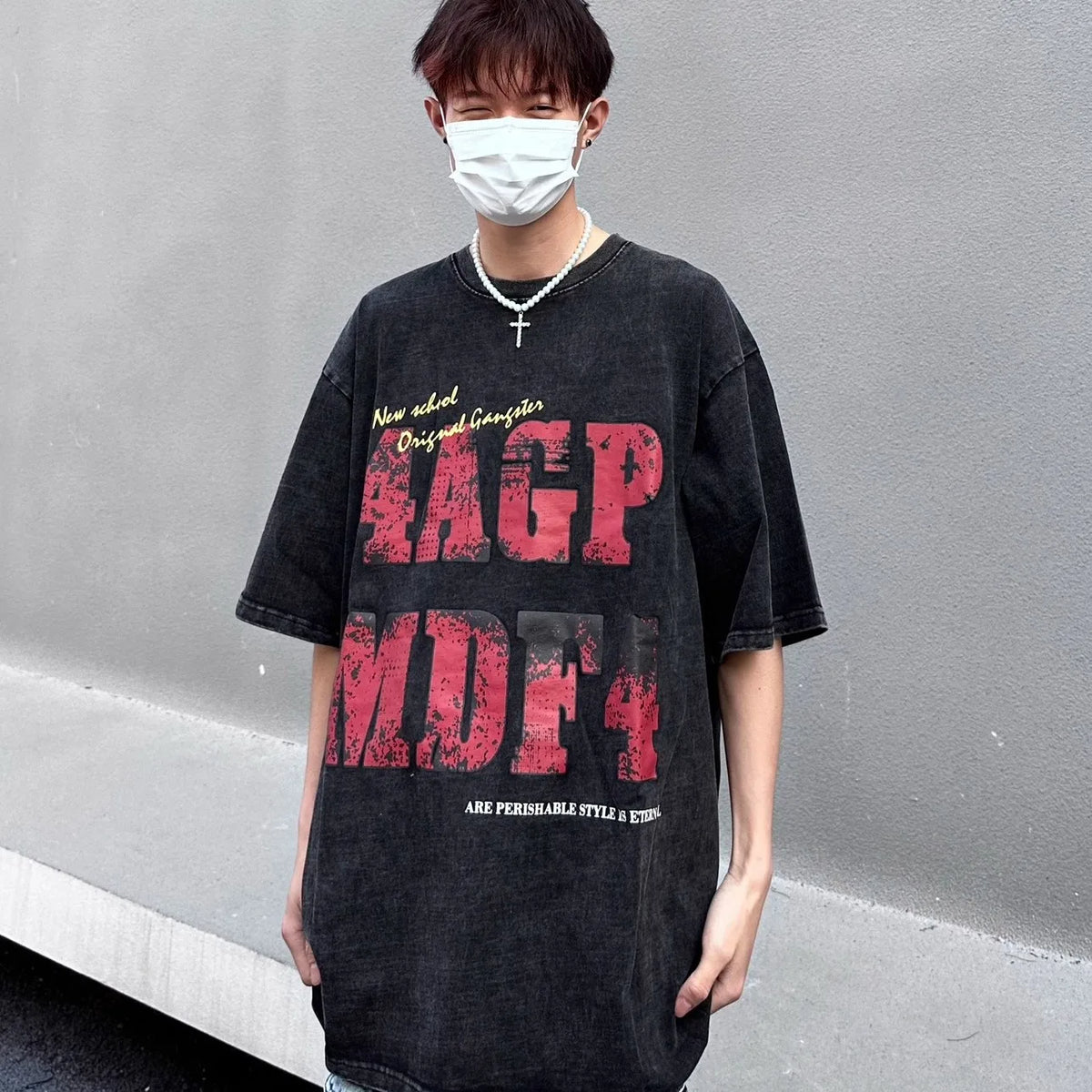 Cotton American Street Letter Rupture Printed T shirt Fashion Personalized Men and Women Hip Hop Loose oversized T shirt Top Street King Limited