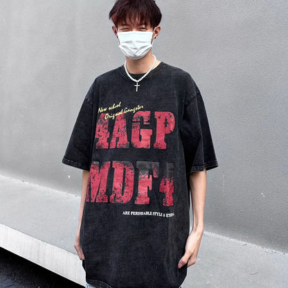 Cotton American Street Letter Rupture Printed T shirt Fashion Personalized Men and Women Hip Hop Loose oversized T shirt Top Street King Limited