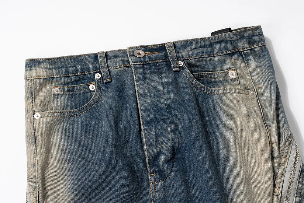 Ro Style Gradient Blue Horn Stacked Floor Dragging Jeans Unisex Streetwear Baggy Y2K Ribbons Zipper Denim Trousers Oversized Street King Limited