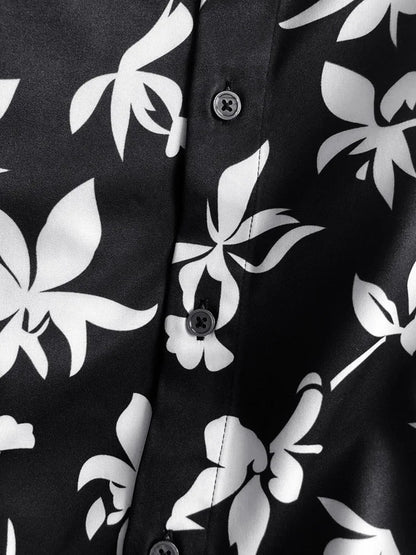 New 2021 luxury Men Classic Hibiscus Flowers Fashion 50% Silk Casual Shirts Shirt high quality Pocket Short sleeves #A48 Street King Limited