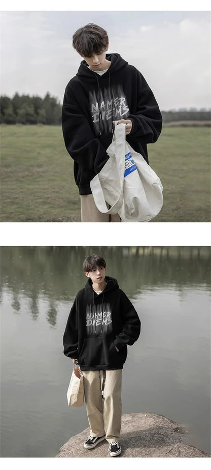 2024 New Graffiti Letter Print Hooded Fleece Sweatshirt For Men Loose Fit Hip Hop Fashion Pullover Hoodies Y2K Streetwear Hoodie Street King Limited