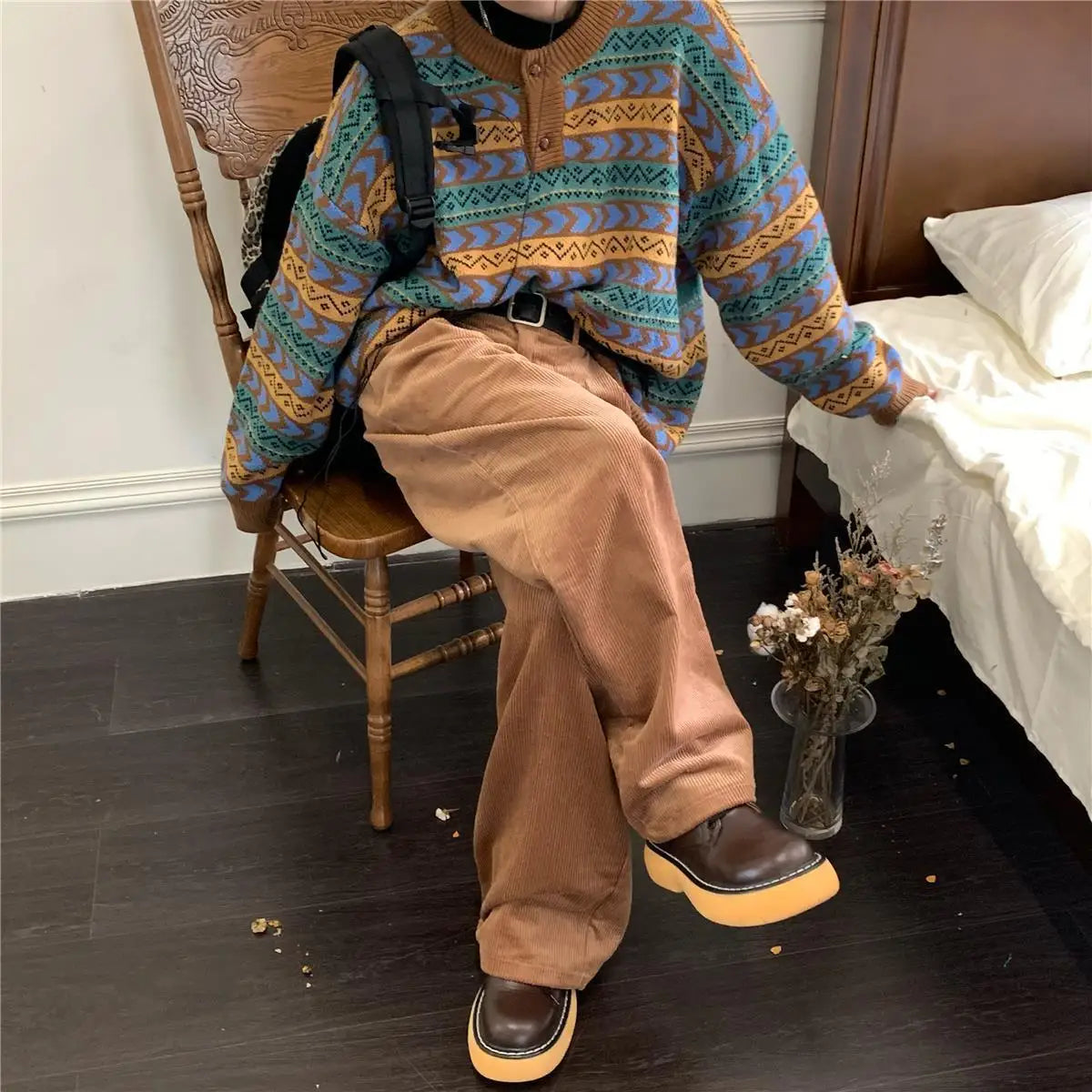 American autumn and winter men and women trendy personality lazy sweater couple loose retro casual round neck Harajuku knitted Street King Limited