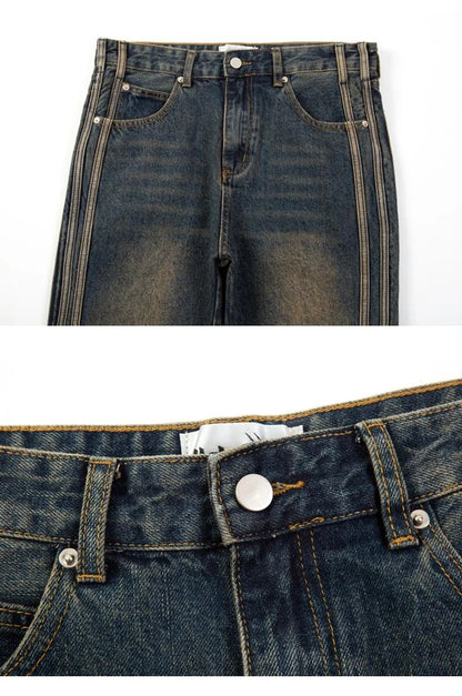 high street vibe washed striped flared jeans dark blue distressed jean casual side stripes slim micro flared jeans pants male unique jeans style 1667