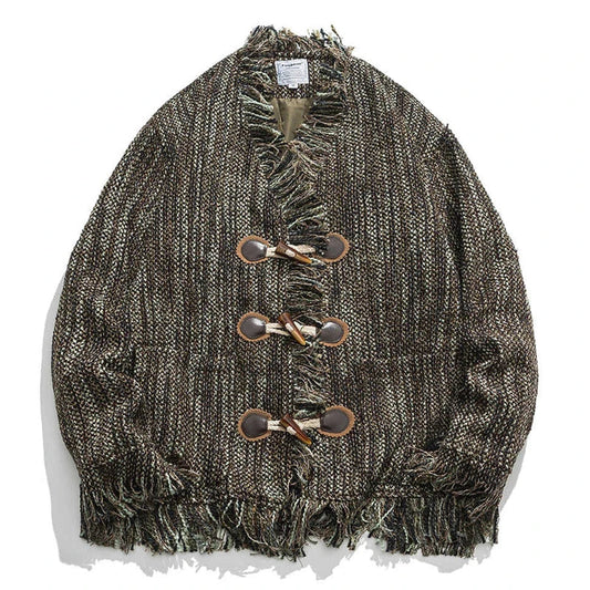 vintage tassel jacket for men 2023 autumn harajuku retro button coat man loose outwear streetwear men clothing unisex urban fashion pants