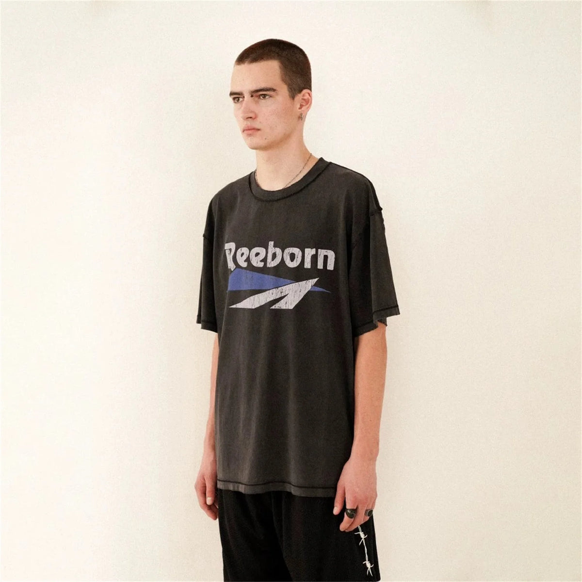 2024 New FP Vintage Retro Letter Reeborn Printing High-Street Distressed Casual Tops T-Shirt Street King Limited