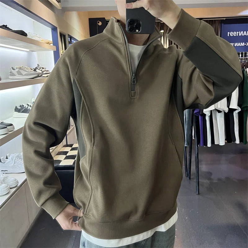 Autumn Half Zipper Polo Sweatshirts Men's 2024 New Casual Stand-up Collar Pullover Hoodies Patchwork Fleece Y2K Sudaderas Street King Limited