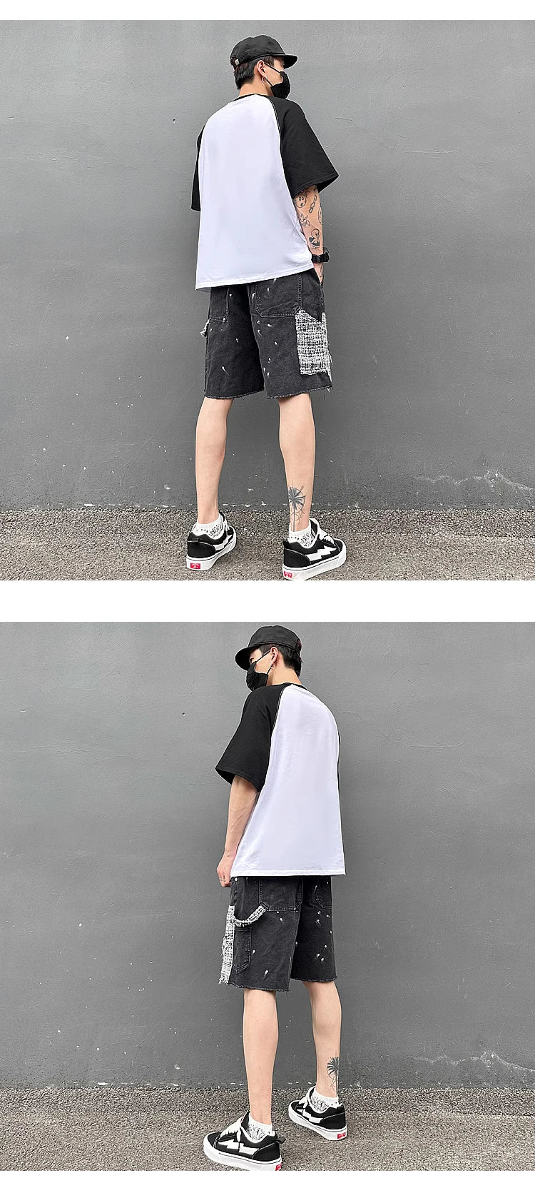 ripped holes patchwork denim jeans shorts mens high street straight short jeans hip hop streetwear casual short joggers pants unique joggers style 5213