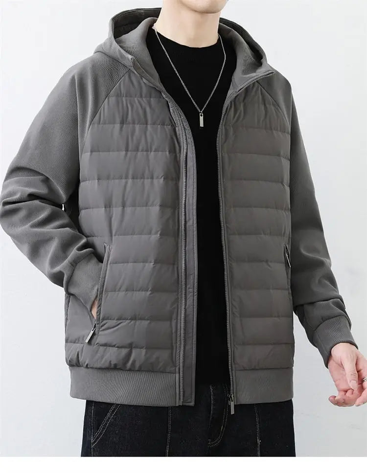 90 duck down jacket men fashion splice loose casual lightweight down hooded down jacket winter warm hoody coat outerwear unique default style 1129