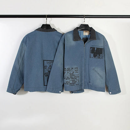 high street y2k lapel worn frayed cleanfit work jacket unisex washed casual chaquetas hombre ropa casual bomber coat oversized relaxed fit trousers