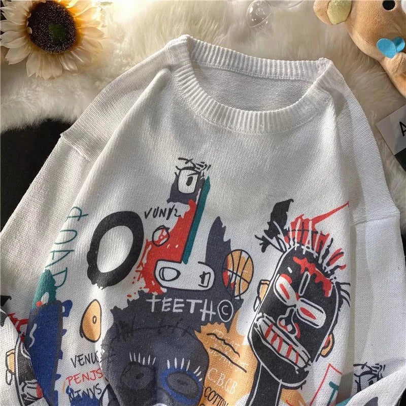 Rainbowtouches Men Sweaters High Street Graffiti Crew Neck Trendy Vintage Knitted Sweater Spring And Autumn Mens Clothing Street King Limited