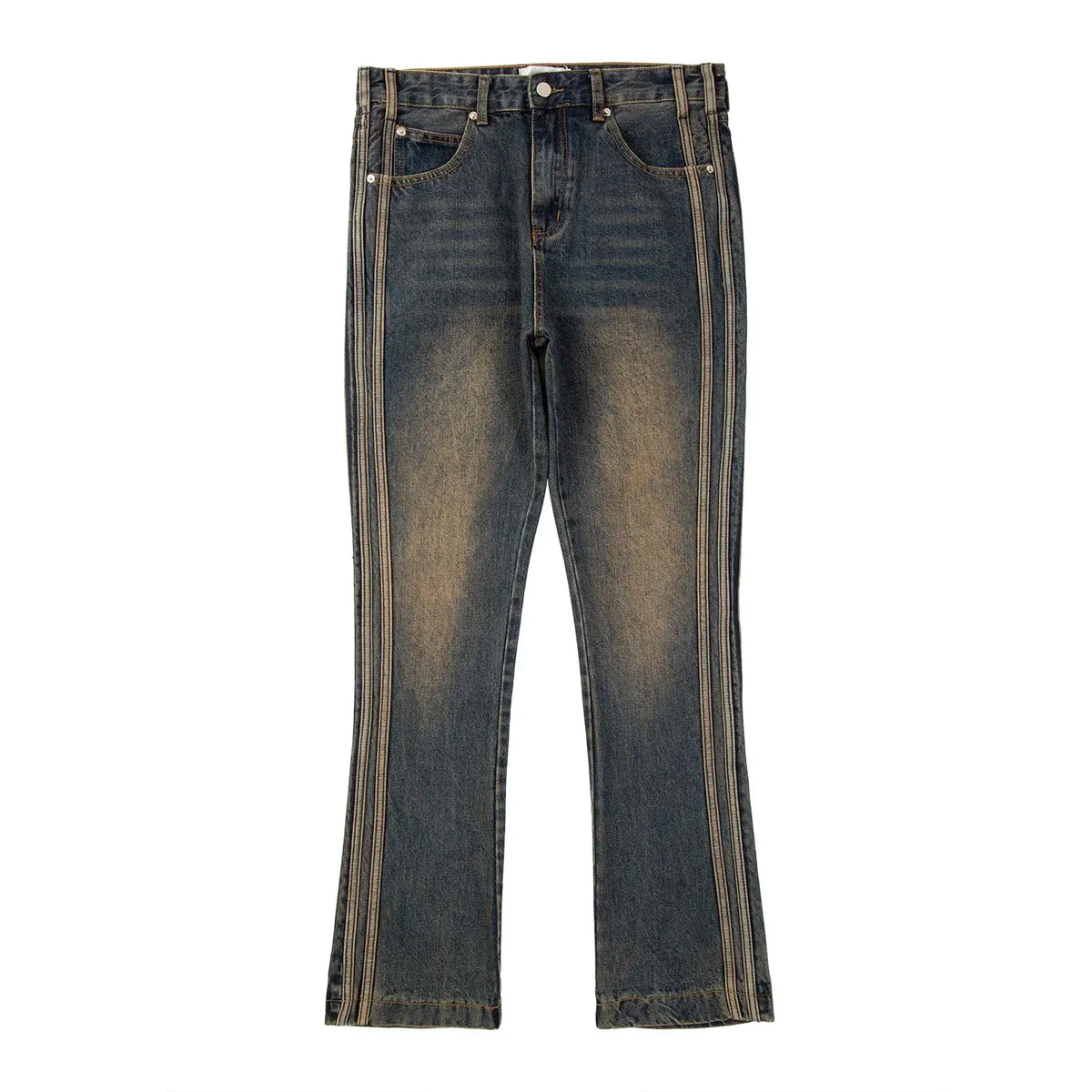 high street vibe washed striped flared jeans dark blue distressed jean casual side stripes slim micro flared jeans pants male vintage washed jeans