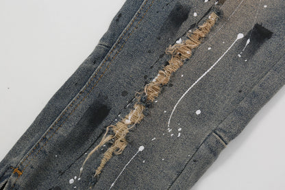bottom zipper destroyed jeans skinny jeans ripped slim men biker jeans fashion graffiti printed streetwear hip hop pants joggers unique joggers style 5136