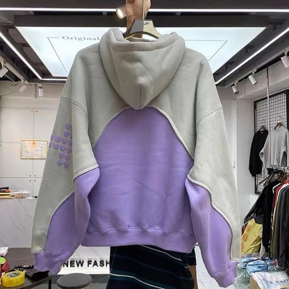Three-dimensional foam splicing color hoodie plus fleece hoodie men and women Street King Limited