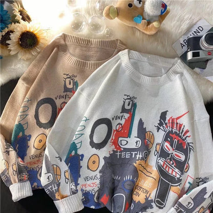 Rainbowtouches Men Sweaters High Street Graffiti Crew Neck Trendy Vintage Knitted Sweater Spring And Autumn Mens Clothing Street King Limited