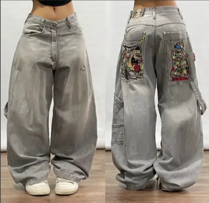 Y2K Straight Wide Leg Pants New Street Selling Fashion Loose American Hip Hop Retro Gothic Print Jeans Women Unisex Joker Jeans Street King Limited