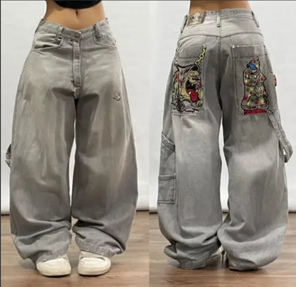 Y2K Straight Wide Leg Pants New Street Selling Fashion Loose American Hip Hop Retro Gothic Print Jeans Women Unisex Joker Jeans Street King Limited