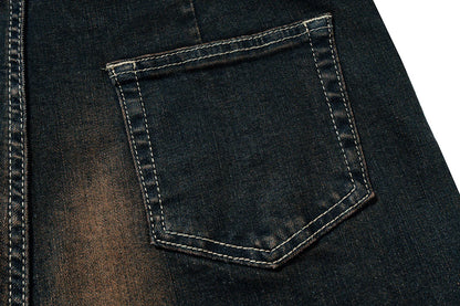 RO Ribbons Contrast Color Washed Micro Flared Jeans for Men Straight Casual Baggy Denim Trousers Ropa Hombre Loose Cargo Pants Street King Limited