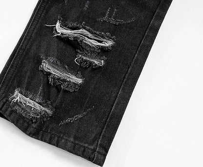 harajuku scratched ripped holes denim jeans mens zipper jeans hip hop fashion streetwear new casual straight joggers jean pants unique joggers style 1647