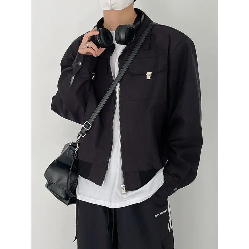 Autumn and Winter Korean Style Season Fashionable Retro Airplane Jacket Men's Loose Street Y2K Niche Shoulder Pad Lapel Jacket Street King Limited